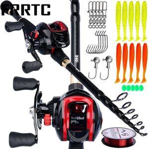 Accessories Fishing Combo Telescopic Fishing Rod with 19+1bb 7.2:1 Baitcasting Fishing Reel Line Lure Hook for Outdoor Travel Fishing