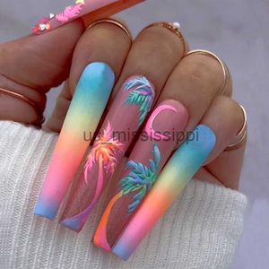 Kunstnagels Draagbaar manicure Lange waterpijp Nepnagels Funky vierkante kop Halloween Druk op nagels Volledige dekking Lange nageltips Meisje x0826