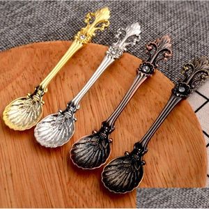 Spoons Vintage Alloy Coffee Spoon Crown Carved Dining Bar Tableware Small Tea Ice Cream Sugar Cake Dessert Dinnerware Scoop Drop Del Otxba