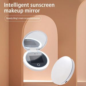 Kompaktowe lustra Smart UV Sun Escreen Test Makeup Makeup Z lustrem z LED lustrzanki urody krem ​​filtrala wykrywające makijaż Usuwanie przenośne 230826