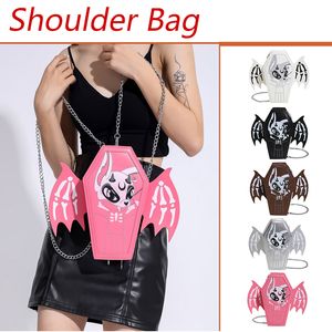 School Bags Cartoon Bat Wings Backpack Versatile Pouch Mobile Phone Shoulder Bag PU Leather Coffin Satchel Purse Novelty Halloween Sling 230826