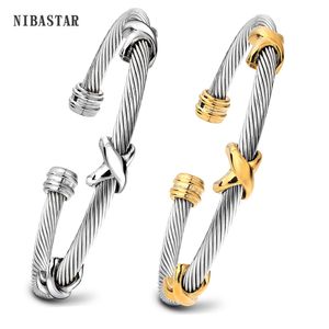 Bangle Multi Twisted Cable Wire Cross Armband For Women Classic Rostfritt stål Fashion Stapelbar Open Bangle Wholesale Retail 230826