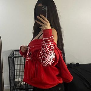 Kadın Hoodies Sweatshirts y2k Retro Amerikalı Kadınlar Gevşek Baskı Ceket Kırmızı Örümcek Uzun Kollu Zip Gotik Punk Moda Sıradan Sweatshirts 230825