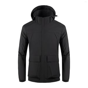 Erkek Ceketler Sonbahar ve Kış Düz Renk İki tarafı büyük kapasiteli Cep Rüzgar Popalı Yağmur Geçirmez Kapşonlu Ceket Nefes Alabilir Açık