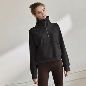 Lu Kadın Sonbahar Yüksek Neck Süpürge Ceket Sweatshirt Yoga Takım Bayan Hoodies Hoodies Spor Lululy Lemenly Spor Salonu Yarım fermuar Külot Stant Yaka ile Yaka Ceketleri LL826