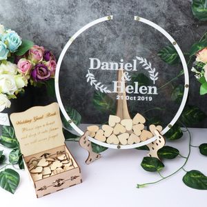 Outros suprimentos de festa de evento Personalizado Acrílico Rodada Casamento Guest Book Alternativa Top Círculo Sinal de Nome de Madeira 230825