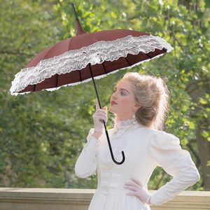 Umbrellas For And Windproof Outdoor Women Rainy 16 Pagoda Ribs Umbrella Long-handle Parasol Sunny Princess Lace Pography