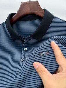 Herrpolos högkvalitativ Autumn Winter Classic Cotton Stripe Lapel Polo Shirt Fashion Designer Bekväm långärmad toppar M4XL 230825