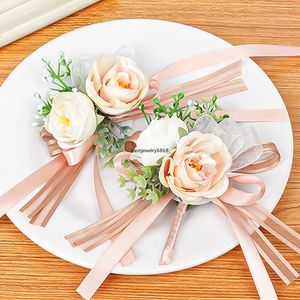 Novo pulso corsages pulseira rosa flores artificiais broches boutonniere casamento nupcial damas de honra casamento mão flor