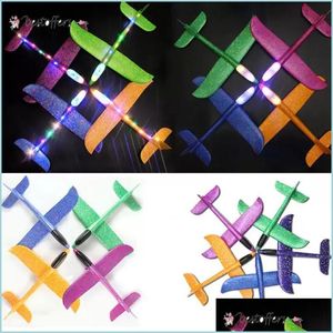 Party Favor Diy Hand Throw Led Lighting Up Flying Glider Plane Toys Foam Airplane Model Outdoor Games Flash Luminous For Children Fy Dh1Ng