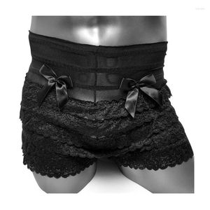 Cuecas Sexy Mens Ruffle Lace Calcinha Dança Bloomers Lingerie Sissy Frilly Knickers Pettipants Fetiche Em Camadas Boyshort Cueca