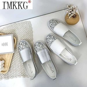Dress Crystals Toe Round Leather Flats Women Sier Bling Loafers Couple Platform Shoes Woman Flat With Students Size 43