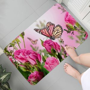 Carpet Flower butterfly printed pattern flange facing floor mat home living room kitchen bathroom decoration carpet non slip door 230825