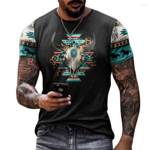 Camiseta masculina vintage cowboy tribal impressão t-shirts verão o-pescoço streetwear tamanho grande camiseta diário manga curta solta topos roupas