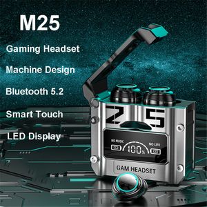 M25 Mecha TWS Verniciatura a spruzzo in metallo Guscio Vero auricolare wireless Bluetooth ENC Auricolare Stereo Gioco Musica Auricolari Cuffie Display digitale a LED Auricolari sportivi