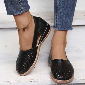 Dress Rimocy Vintage Hollow Out Wedges Casual Women Summer Pu Leather Loafers Shoes Woman Plus Size 43 Lightweight Slip-On Flats T230826