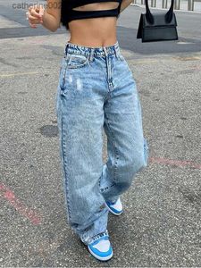 Frauen Jeans hohe Taille Jeans Frauen Baggy Jeans 2023 Neue Mode gerade Beinhose Y2K Jeanshose Vintage Lose Blue Wäsche Mutter Jeans T230826