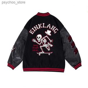 Y2K HARAJUKU SKOULL EMBROIDERY JACKET MEN MEN 2023 HOT NEW RETRO PUNKロックゴシックパッチワーク野球ユニフォームコートストリートウェアQ230826