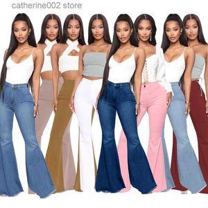 Women's Jeans White Flare Jeans for Women 2023 Spring Summer Slim High Waist Stretch Skinny Boot-cut Denim Pants Woman Pink Bell Bottom Jeans T230826