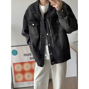 Herrjackor dragkedja denimjacka Män överdimensionerade mode retro herr streetwear koreansk lös hiphop bombplan rock 230825