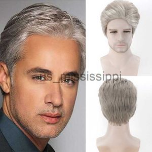 Synthetic Wigs HANEROU Men Short Synthetic Straight Men Ombre Silver Grey Natural Pixie Cut Wig for Daily Party Cosplay x0826