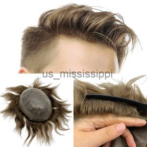 Perucas sintéticas Invisível Nó Natural Hairline Homens Toupee 100 EuroTouch Cabelo Humano Front Toupee X0826