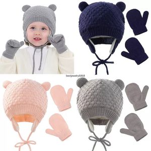 3pcs/set kalın sıcak bebek örgü bebek şapka eldivenleri set çocuk kapakları eldivenler kulak kızı beanie kış kızlar erkekler kulak sıcak çocuk bonnet