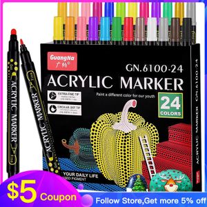 Markers 36 Colors Art Markers Acrylic Paint Pens Brush Round Tip Acrylic Maker for Adult Coloring Book Art Rock Painting Card Making 230826