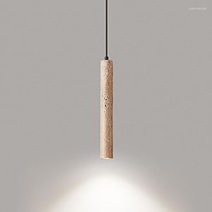 Lampy wisiork Nordic Minimalist Design Restauracja Ertic LED Dekoracyjny żyrandol żółty trawertynowy trawertynowy cylindryczny domowy leniczka wisząca lampa