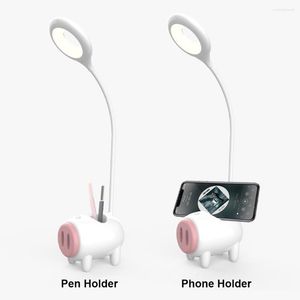 Bordslampor Desk Lamp 1200mAh USB Laddningsring Ring Ljus ögonskydd Touch Dimmer Study Pig Shape Pen Holder Base LED