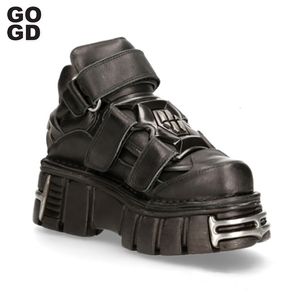 Stiefel GOGD Marke Mode Damen Plattform Stiefeletten Dark Punk Stil High Heels Metall Dekoration Design Y2k Gothic Schuhe INS 230825