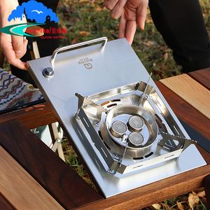 Outdoor Gadgets Gas Stove Three core Windproof Tourism Cooker Strong Fire IGT Table Teaism Tray Equipment Picnic 230826