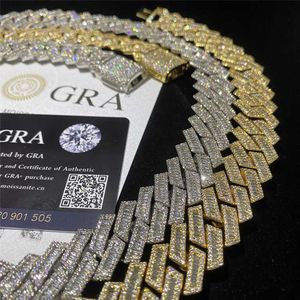 Customized High Quality Jewelry 18mm Strip Real Gold Plated Brass Zircon Cz Ice Cuban Chain Necklace