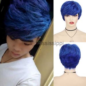 Synthetic Wigs GNIMEGIL Blue Wigs for Men Synthetic Hair Short Wig with Bangs Cosplay Hairstyle Halloween Costume for Man Fashion Haircut Wigs x0826