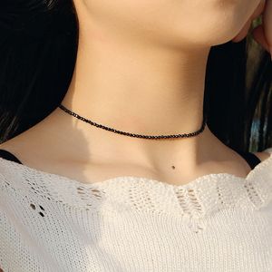 Modemärke enkla svarta pärlor kort halsband för kvinnor kristallsträng choker halsband bijoux femme damparty smycken grossist ymn016
