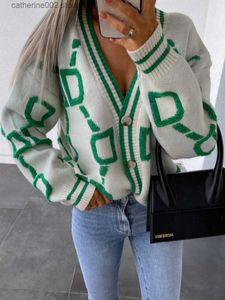 Swetry damskie 2023 jesień zimowy dzianin mody damski luźny sweter w dekolcie w dekolcie grube ciepłe damskie swobodne wydrukowanie t230826