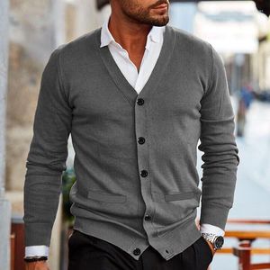 Men's Sweaters Winter Fashion Long Sleeve Solid Coats Casual V-neck Jumper Fall 2023 Button Slim Knitted Cardigan Clothing Streetwear