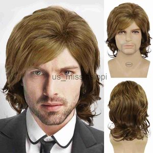 Synthetic Wigs GNIMEGIL Synthetic Long Curly Wig for Men Ombre Brown Blonde Hair Natural Fluffy Wig with Bangs Daily Cosplay Use Heat Resistant x0826