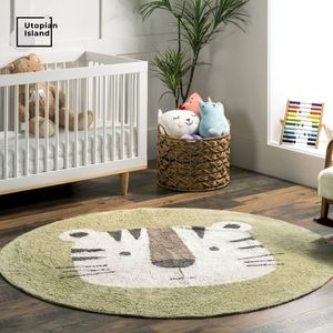 Mattor Green Plush Nursery Play Mat for Children Soft Baby Rug Foot Mats Lion Fluffy Carpet Living Room Round Bedroom Rugs 230825