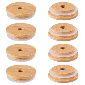 Other Drinkware Mason Jar Lids Straw Lid With Glass Hole Can Mouth Wide Wooden Beer Bottle Canning Bamboo For Caps Cup Covers Sealing Cover And 230825