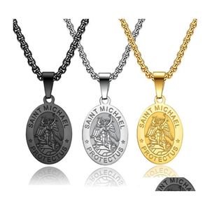 Collane con pendente 2022 Religione Collana con medaglione di San Michele per uomo Collare geometrico in acciaio inossidabile Hombre Drop Delivery Jewelr Dh8Gn