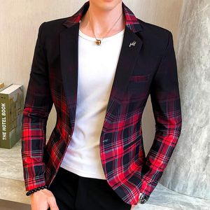 Garnitury męskie Blazery Spring Colorblock Plaid Blazer Men Slim Casual Man Blazers Wedding Business Ubranie Ubranie płaszcz Blazer M-3XL 230825