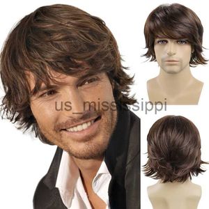 Synthetic Wigs GNIMEGIL Synthetic Short Curly Wig Men Boy Cosplay Party Brown Hair Natural Fluffy Breathable Fake Hair Heat Resistant Men's Wig x0826