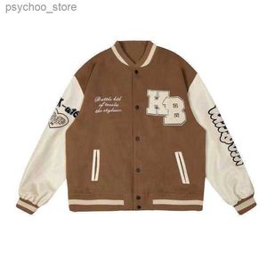 American Bomber Jacket Women Men High Street Coats PU Leather Long Sleeve Baseball Uniform Hip Hop Spring Autumn Couple Coat Q230826