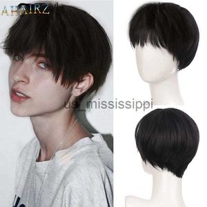 Perucas sintéticas cabelo sintético masculino curto peruca reta com franja marrom loira perucas cinzentas para homem desgaste diário cosplay peruca fibra resistente ao calor x0826