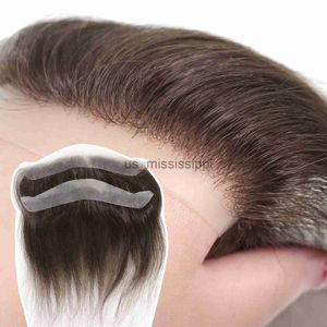 Synthetic Wigs 1Piece Brown Men Toupee PU V Style Front Human Hair 006mm Ultra Thin Skin Brazilian Hair Grey Hairline Replacement Hairpiece x0826