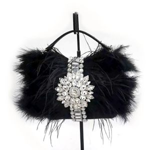 Evening Bags Luxury Real Ostrich Feathers Handbag Women's Pouch Purse Diamond Women Party Clutch Bag 230826