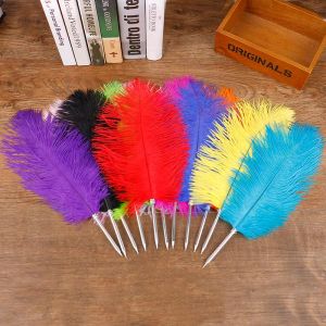 wholesale Ballpoint Pens Ostrich Feather Guest Book Quill Pen Wedding Party Wonderful Gift Signature LL