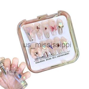 Unhas Falsas Glitter Unhas Falsas Finas Dicas de Unhas Falsas 10 Pcs Finas Unhas Falsas Artificiais Brilhantes Desgaste Elegante Adesivos de Unhas para Data de Trabalho Diário x0826