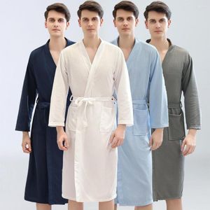 Homens sleepwear homens roupão waffle banho robe longo estilo quimono fino macio cardigan outono camisola noite aconchegante